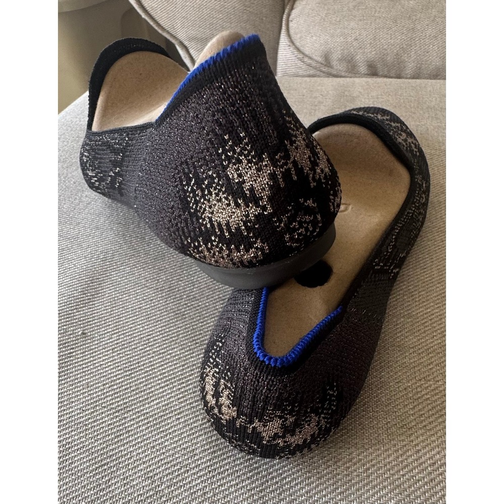 Rothys The Loafer Black Metallic Silver Snowflake Knit Pointed Toe Flats Size 10 - Picture 5 of 8